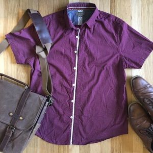 Maroon Button Down with White Dots